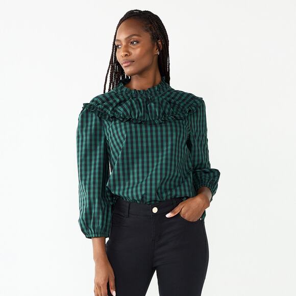 Draper James RSVP Plaid Ruffle Blouse Size Large‎ - Picture 1 of 5